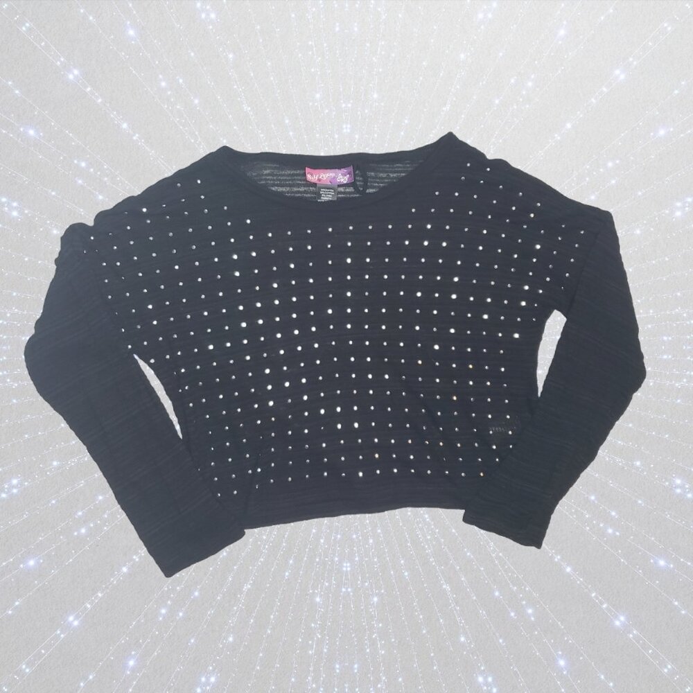 Black Sheer Self Esteem Crop Top Juniors size 14/16 y2k